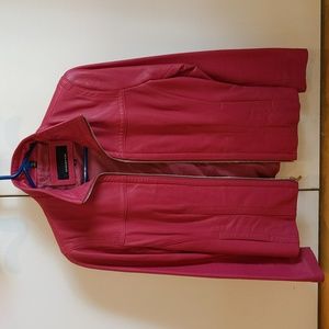 Jones New York Hot Pink Smooth Leather Jacket with zipper- S